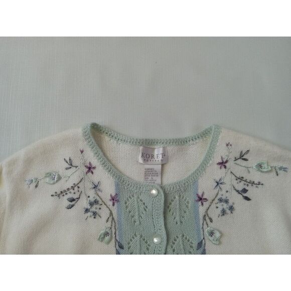 Koret Petites Vintage White and Pastel Embroidered Floral Cardigan Women's Large - Picture 10 of 12